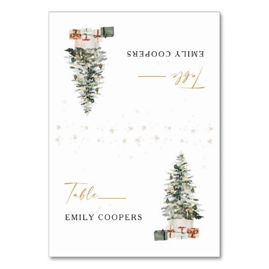 Pine Tree Christmas Wedding Folded Place Card Tischnummer (Vorderseite)