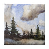 Pine Tree Cloudy Day Tile Fliese (Vorderseite)