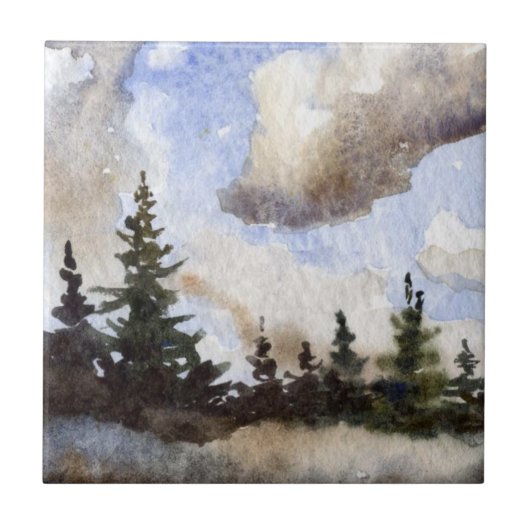 Pine Tree Cloudy Day Tile Fliese (Vorderseite)