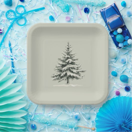 Pine Tree Covered with snow Pappteller (Party)