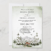 Pine Tree Deer Forest Mountain QR Code Wedding Einladung (Vorderseite)