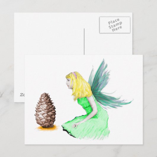 Pine Tree Fairy mit Kiefernzapfen Postkarte (Vorne/Hinten)