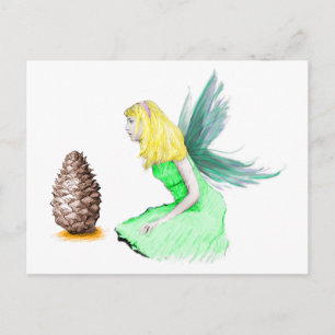 Pine Tree Fairy mit Kiefernzapfen Postkarte