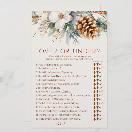 Pine Tree Floral Over oder Under Brautparty Game Briefpapier (Vorne/Hinten)