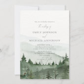 Pine Tree, Foggy Mountains Rustic Wedding Einladung (Vorderseite)