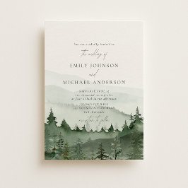 Pine Tree, Foggy Mountains Rustic Wedding Einladung