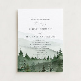 Pine Tree, Foggy Mountains Rustic Wedding Einladung