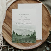 Pine Tree, Foggy Mountains Rustic Wedding Einladung