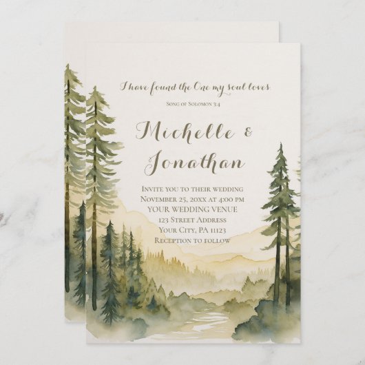 Pine Tree Forest Art Bible Verse Christliche Hochz Einladung (Vorne/Hinten)