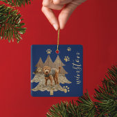 Pine Tree Forest Custom Pet Foto & Name Paw Print Keramikornament