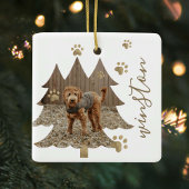 Pine Tree Forest Custom Pet Foto & Name Paw Print Keramikornament