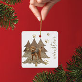 Pine Tree Forest Custom Pet Foto & Name Paw Print Keramikornament