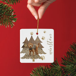Pine Tree Forest Custom Pet Foto & Name Paw Print Keramikornament