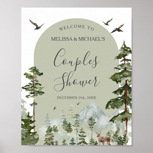 Pine Tree Forest Mountain Couple Shower Welcome Poster (Vorne)