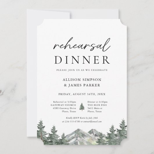 Pine Tree Forest Mountain Probe Dinner Einladung (Vorderseite)