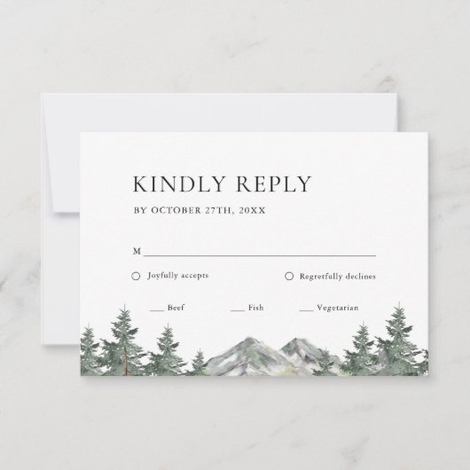 Pine Tree Forest Mountain Wedding RSVP Card (Vorderseite)