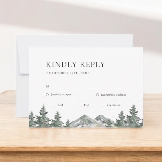 Pine Tree Forest Mountain Wedding RSVP Card Karte