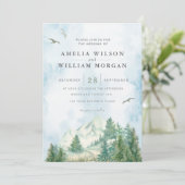 Pine Tree Forest Mountains Wasserfarbe Einladung (Stehend Vorderseite)