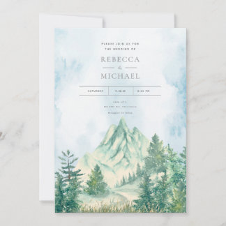 Pine Tree Forest Mountains Wasserfarbe Einladung