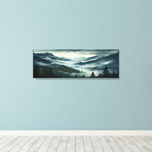 Pine Tree Forest on Mountain Misty Fog Covered Leinwanddruck (Insitu (Holzboden))