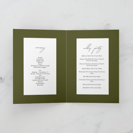 Pine Tree Forest Order of Service Wedding Programm (Innenseite)