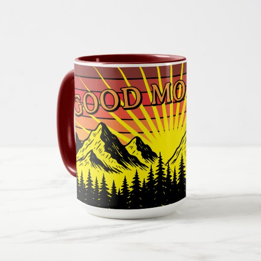 Pine Tree Forest Over Mountains & Retro Sunset Tasse (Vorderseite Links)
