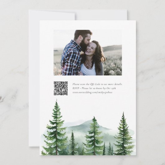 Pine Tree Forest QR Foto Wedding Einladung (Rückseite)