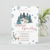 Pine Tree Forest Rentier Holiday Open House Einladung (Stehend Vorderseite)