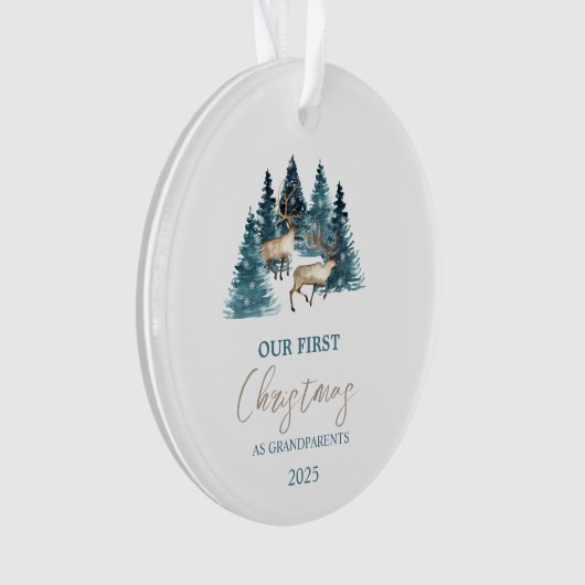 Pine Tree Forest Rentier Unser erstes Weihnachtsfe Ornament (Vorderseite)