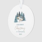 Pine Tree Forest Rentier Unser erstes Weihnachtsfe Ornament (Vorderseite)