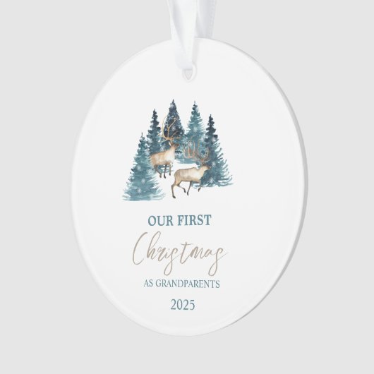 Pine Tree Forest Rentier Unser erstes Weihnachtsfe Ornament (Vorderseite)