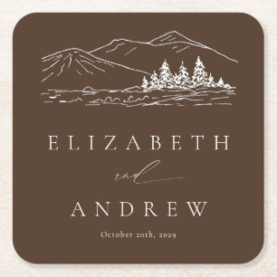 Pine Tree Forest Rustic Mountains Hochzeit Rechteckiger Pappuntersetzer