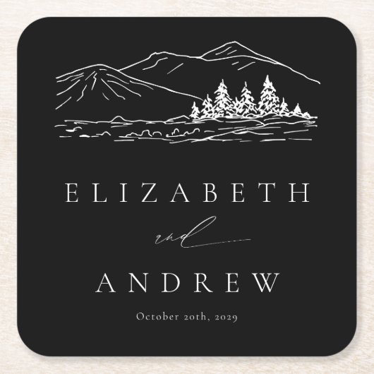 Pine Tree Forest Rustic Mountains Hochzeit Rechteckiger Pappuntersetzer (Vorderseite)