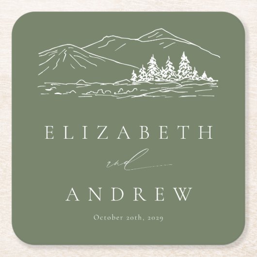 Pine Tree Forest Rustic Mountains Hochzeit Rechteckiger Pappuntersetzer (Vorderseite)