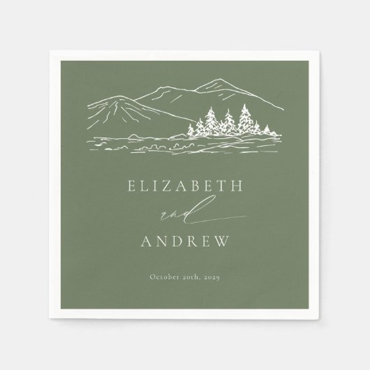 Pine Tree Forest Rustic Mountains Hochzeit Serviette (Vorderseite)