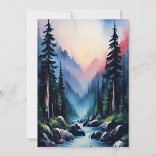 Pine Tree Forest Rustic Wasserfarbe Hochzeit Einladung (Rückseite)