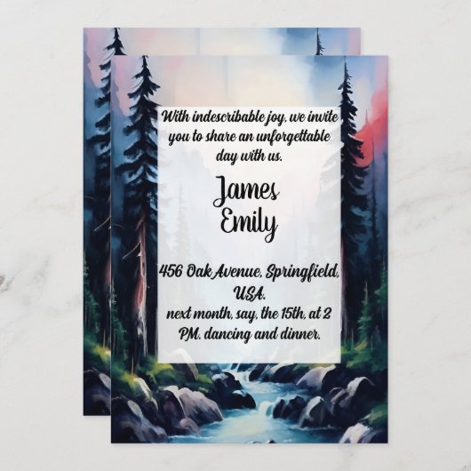 Pine Tree Forest Rustic Wasserfarbe Hochzeit Einladung (Vorne/Hinten)