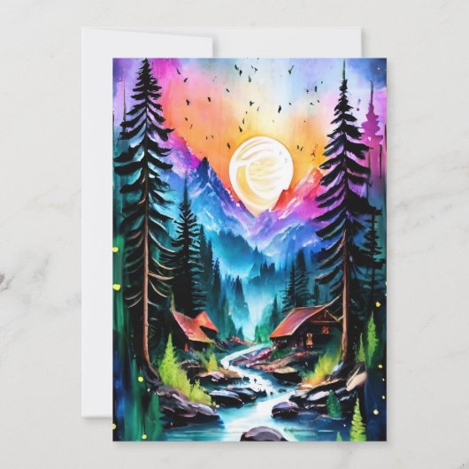 Pine Tree Forest Rustic Wasserfarbe Hochzeit Einladung (Rückseite)