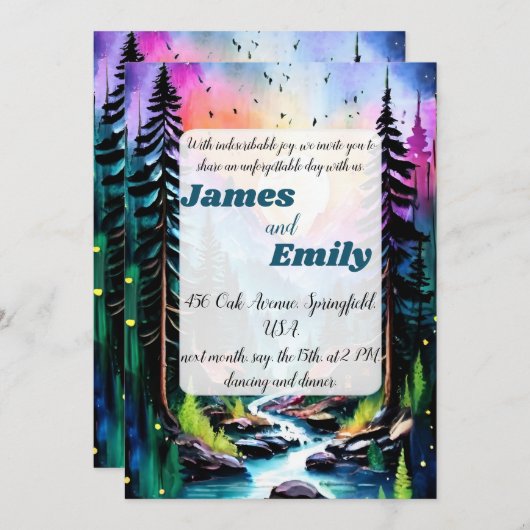 Pine Tree Forest Rustic Wasserfarbe Hochzeit Einladung (Vorne/Hinten)