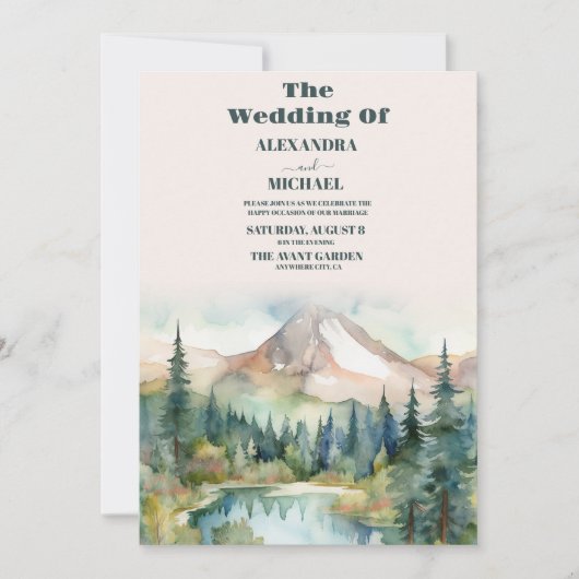 Pine Tree Forest Rustic Wasserfarbe Hochzeit Einladung (Vorderseite)