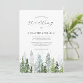 Pine Tree Forest Rustic Wasserfarbe Hochzeit Einladung (Stehend Vorderseite)