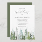 Pine Tree Forest Rustic Wasserfarbe Hochzeit Einladung (Vorne/Hinten)