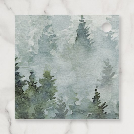 Pine Tree Forest Rustic Wasserfarbe Hochzeit Geschenkanhänger (Rückseite)