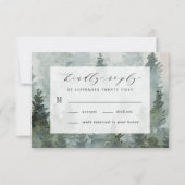 Pine Tree Forest Rustic Wasserfarbe Hochzeit RSVP Karte (Vorderseite)