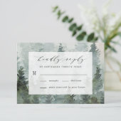 Pine Tree Forest Rustic Wasserfarbe Hochzeit RSVP Karte (Stehend Vorderseite)