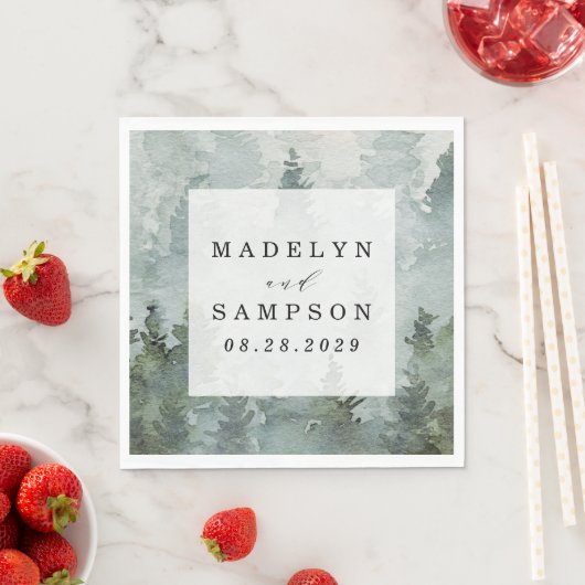 Pine Tree Forest Rustic Wasserfarbe Hochzeit Serviette (Beispiel)