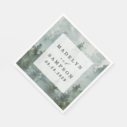Pine Tree Forest Rustic Wasserfarbe Hochzeit Serviette (Ecke)