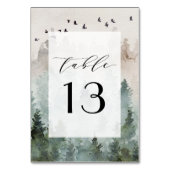 Pine Tree Forest Rustic Wasserfarbe Hochzeit Tischnummer (Rückseite)