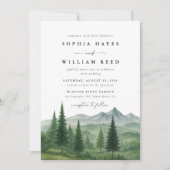 Pine Tree Forest Rustic Watercolor Photo Wedding Einladung (Vorderseite)
