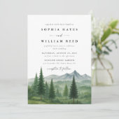 Pine Tree Forest Rustic Watercolor Photo Wedding Einladung (Stehend Vorderseite)